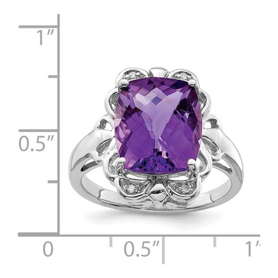 Sterling Silver Amethyst & Diamond Checker-Cut Ring – view 3