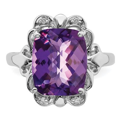 Sterling Silver Amethyst & Diamond Checker-Cut Ring – view 5