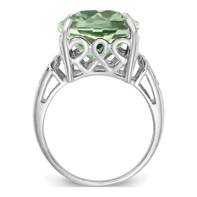 Sterling Silver Green Quartz & Diamond Cushion Ring – view 3