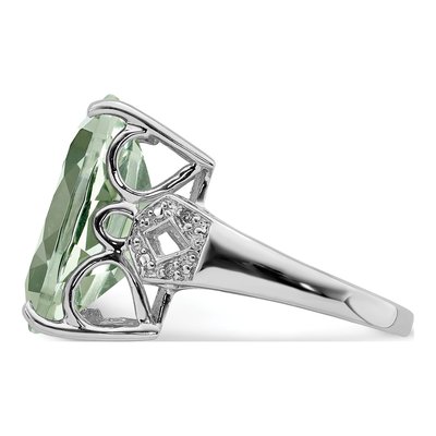 Sterling Silver Green Quartz & Diamond Cushion Ring – view 4