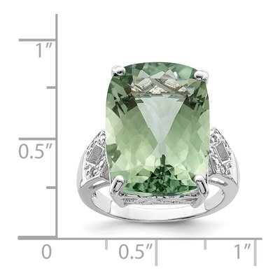 Sterling Silver Green Quartz & Diamond Cushion Ring – view 5