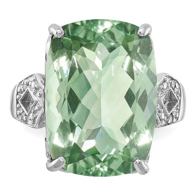 Sterling Silver Green Quartz & Diamond Cushion Ring – view 6