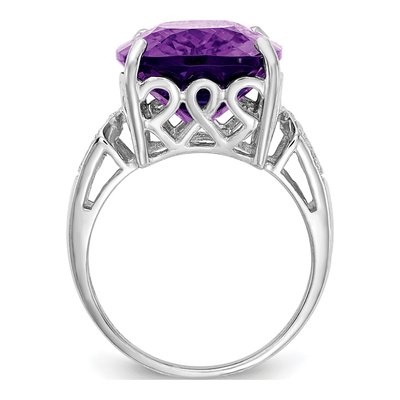 Sterling Silver Amethyst & Diamond Cushion Ring – view 3
