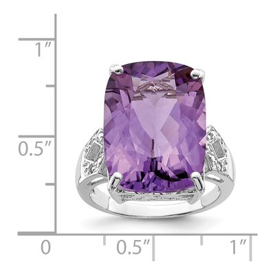Sterling Silver Amethyst & Diamond Cushion Ring – view 4