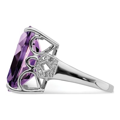 Sterling Silver Amethyst & Diamond Cushion Ring – view 5