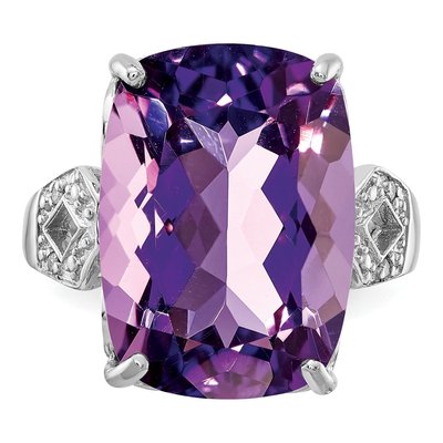 Sterling Silver Amethyst & Diamond Cushion Ring – view 6