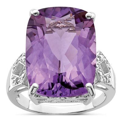 Sterling Silver Amethyst & Diamond Cushion Ring