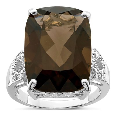 Sterling Silver Smoky Quartz & Diamond Ring