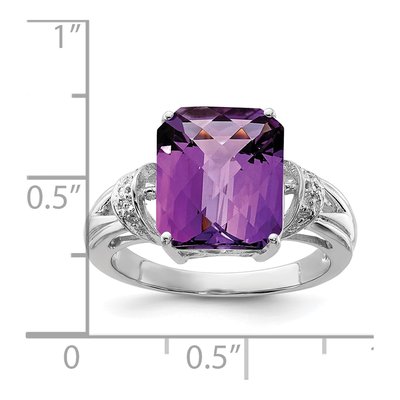Sterling Silver Amethyst & Diamond Octagonal Checker-Cut Ring – view 2