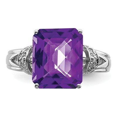 Sterling Silver Amethyst & Diamond Octagonal Checker-Cut Ring – view 4