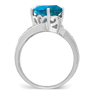 Sterling Silver 1/20 ct tw Swiss Blue Topaz & Diamond Marquise Ring – view 2