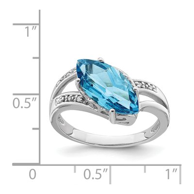 Sterling Silver 1/20 ct tw Swiss Blue Topaz & Diamond Marquise Ring – view 3