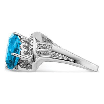 Sterling Silver 1/20 ct tw Swiss Blue Topaz & Diamond Marquise Ring – view 4
