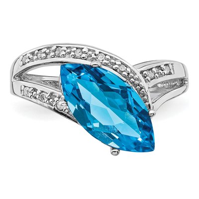 Sterling Silver 1/20 ct tw Swiss Blue Topaz & Diamond Marquise Ring – view 5