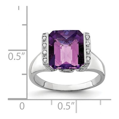 Sterling Silver Amethyst & Diamond Checker-Cut Ring – view 3