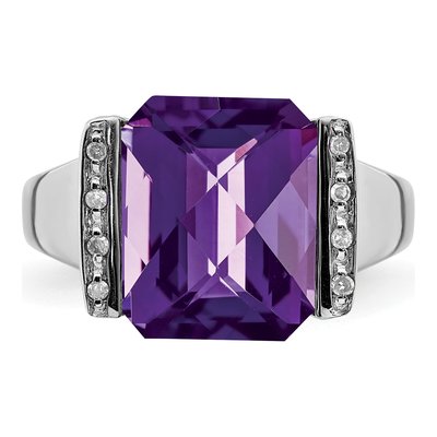 Sterling Silver Amethyst & Diamond Checker-Cut Ring – view 5