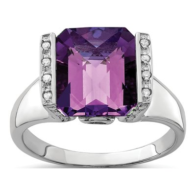Sterling Silver Amethyst & Diamond Checker-Cut Ring