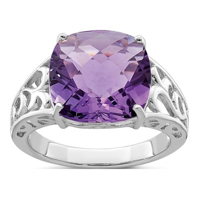 Sterling Silver Amethyst Checker-Cut Ring