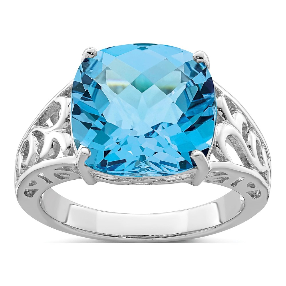 Sterling Silver Checkerboard Blue Topaz Ring