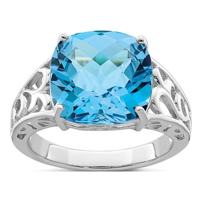 Sterling Silver Swiss Blue Topaz Checkerboard Ring