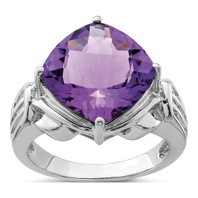 Sterling Silver Amethyst Checker-Cut Ring