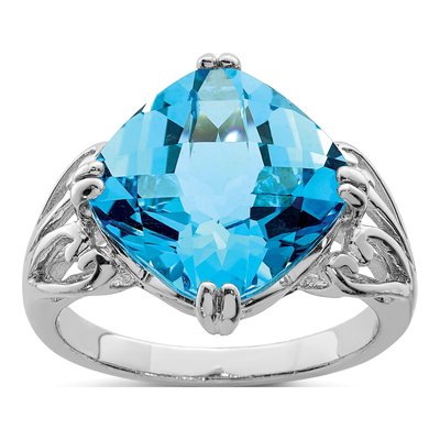 Sterling Silver Swiss Blue Topaz Checkerboard Ring