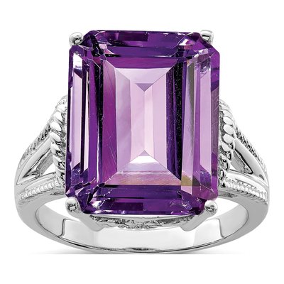 Sterling Silver Amethyst Checker-Cut Ring