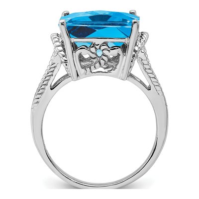Sterling Silver Swiss Blue Topaz Checker-Cut Ring – view 3