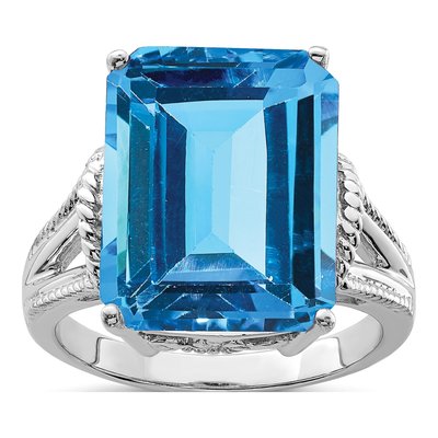 Sterling Silver Swiss Blue Topaz Checker-Cut Ring