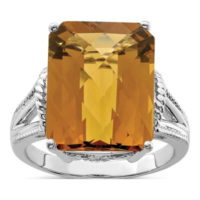 Sterling Silver Whiskey Quartz Whiskey Checker-Cut Ring