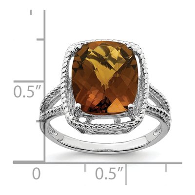 Sterling Silver Whiskey Quartz Whiskey Checker-Cut Ring – view 3