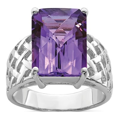 Sterling Silver Amethyst Checker-Cut Ring
