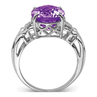 Sterling Silver Amethyst Oval Checker-Cut Ring – view 2