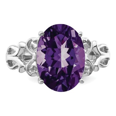 Sterling Silver Amethyst Oval Checker-Cut Ring – view 5