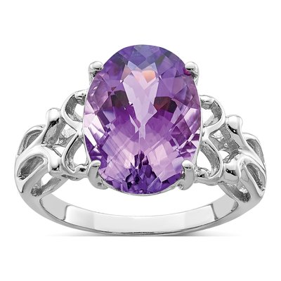 Sterling Silver Amethyst Oval Checker-Cut Ring