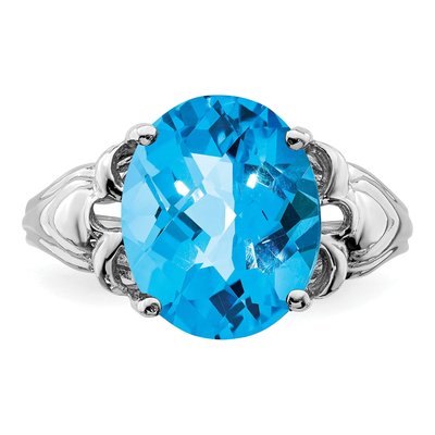 Sterling Silver Swiss Blue Topaz Oval Checker-Cut Ring – view 5