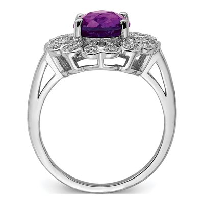 Sterling Silver 0.16 ct tw Amethyst & Diamond Oval Checker-Cut Ring – view 2