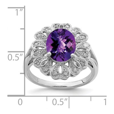 Sterling Silver 0.16 ct tw Amethyst & Diamond Oval Checker-Cut Ring – view 3