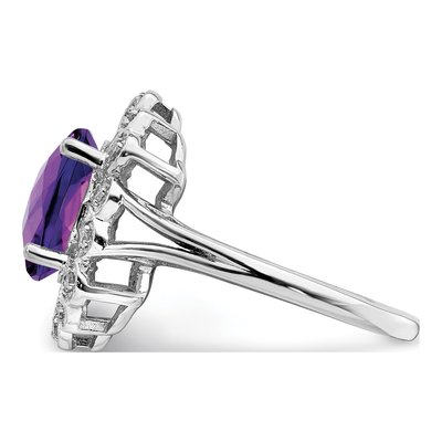 Sterling Silver 0.16 ct tw Amethyst & Diamond Oval Checker-Cut Ring – view 4