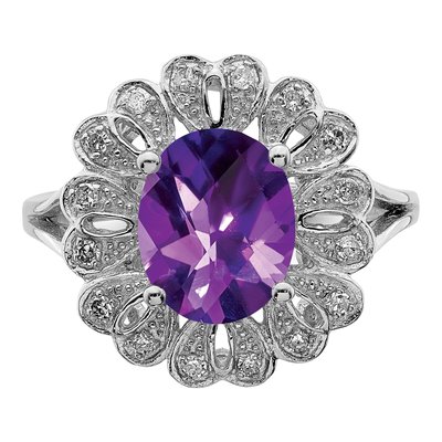 Sterling Silver 0.16 ct tw Amethyst & Diamond Oval Checker-Cut Ring – view 5