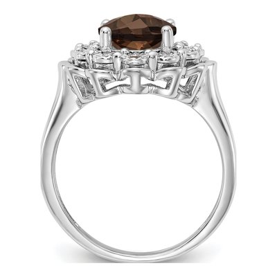 Sterling Silver 1/20 ct tw Smoky Quartz & Diamond Oval Checker-Cut Ring – view 2