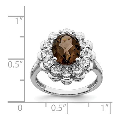 Sterling Silver 1/20 ct tw Smoky Quartz & Diamond Oval Checker-Cut Ring – view 3