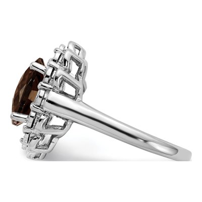 Sterling Silver 1/20 ct tw Smoky Quartz & Diamond Oval Checker-Cut Ring – view 4