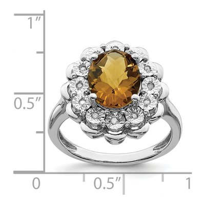 Sterling Silver 1/20 ct tw Whiskey Quartz & Diamond Whiskey Ring – view 2