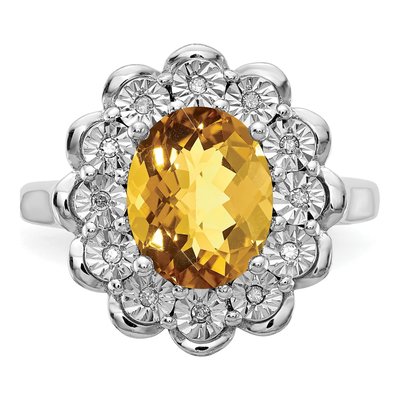 Sterling Silver 1/20 ct tw Whiskey Quartz & Diamond Whiskey Ring – view 4