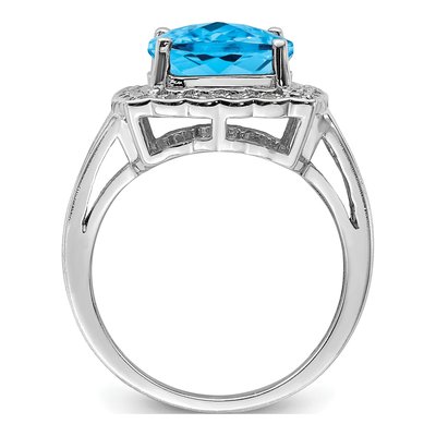 Sterling Silver 1/7 ct tw Swiss Blue Topaz & Diamond Ring – view 2