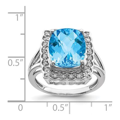 Sterling Silver 1/7 ct tw Swiss Blue Topaz & Diamond Ring – view 3