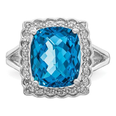 Sterling Silver 1/7 ct tw Swiss Blue Topaz & Diamond Ring – view 5