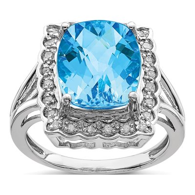 Sterling Silver 1/7 ct tw Swiss Blue Topaz & Diamond Ring