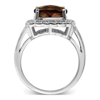 Sterling Silver 1/7 ct tw Smoky Quartz & Diamond Checker-Cut Ring – view 2
